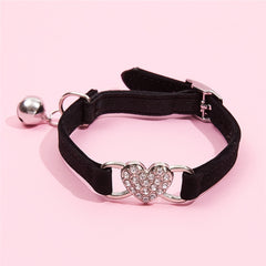 Stylish Rhinestone Heart Pet Collar with Bell - Safe and Adorable Accessory