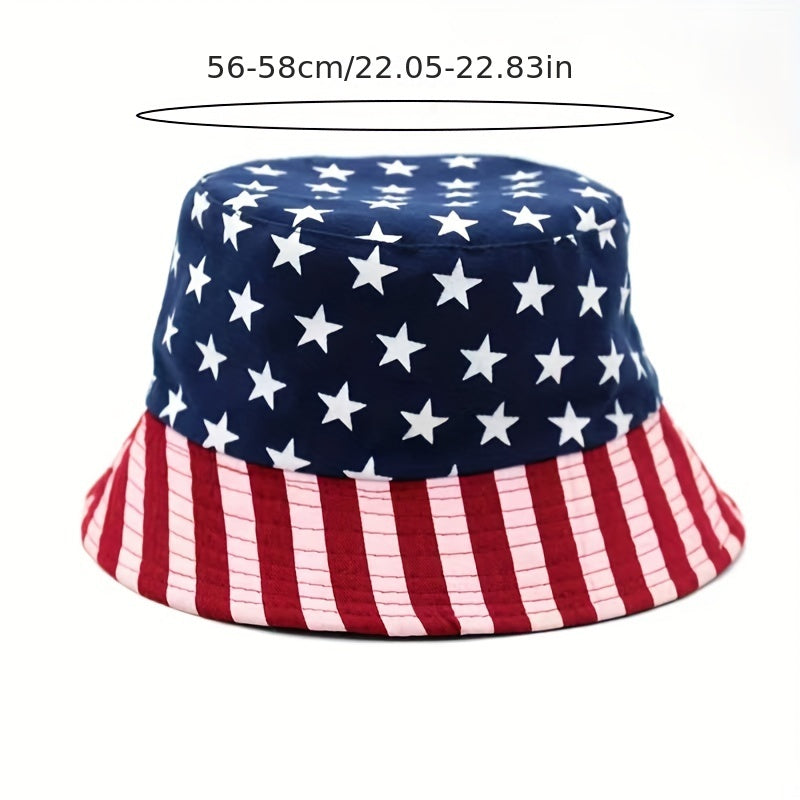 American Flag Print Bucket Hat Reversible Patriotic Fisherman Cap