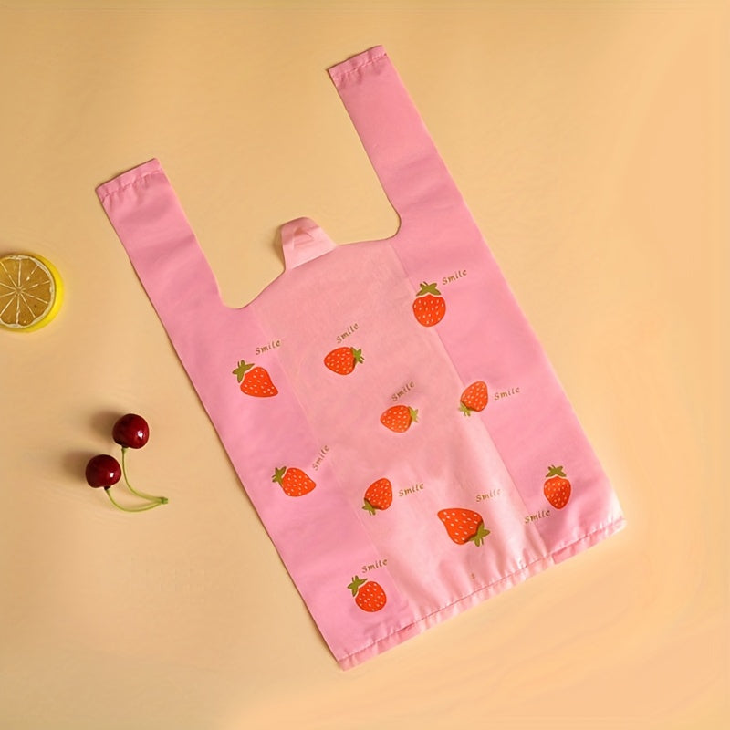 100 Pcs Pink Strawberry Plastic Bags for Shopping and Packaging