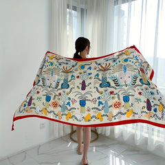 Boho Print Large Tassel Scarf Sunscreen Shawl Windproof Head Wrap