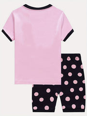 Toddler Girls Dino Pajama Set - T Shirt Top & Polka Dot Shorts