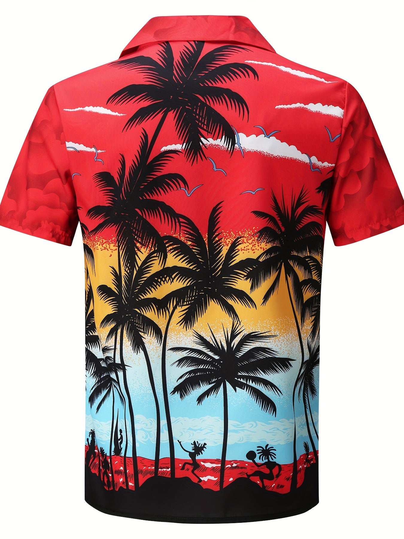 Coconut Tree Print Hawaiian Shirt Men's Casual Short Sleeve Top