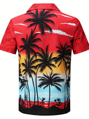 Coconut Tree Print Hawaiian Shirt Men's Casual Short Sleeve Top