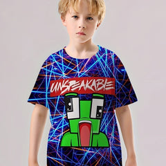 Patterned Graphic 3D Print Short Sleeve T-shirt for Girls