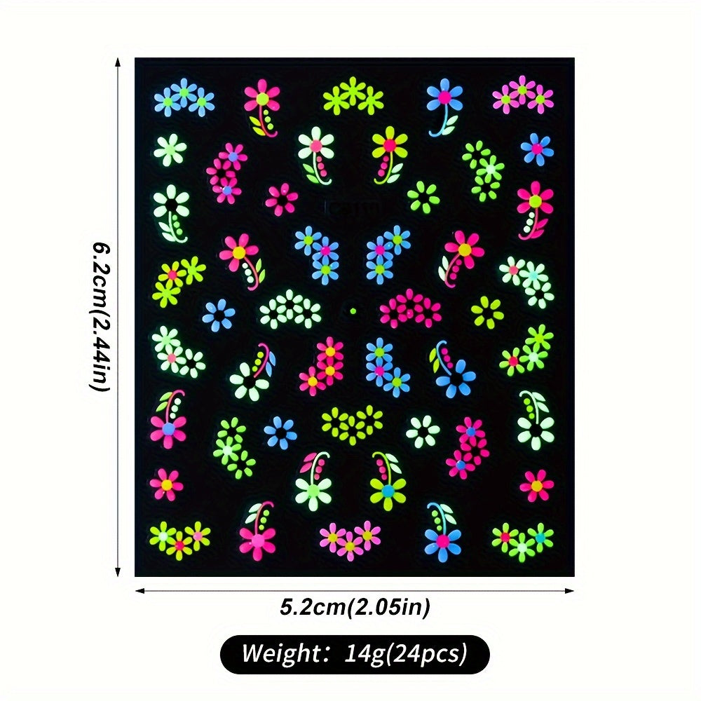 24pcs Glow in the Dark Nail Stickers Self Adhesive Shimmering Waterproof
