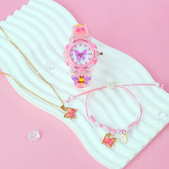 Girls' Glowing LED Night Light Watch & Jewelry Set Pastel Pink