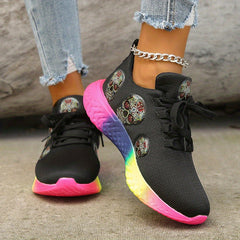 Skull Pattern Mesh Sneakers Lace Up Sports Shoes