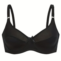 Contrast Mesh Underwire Non Padded Bow Front Bra