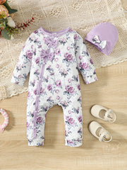 2pcs Baby Girls Floral Print Romper & Hat Set Kids Casual Clothes