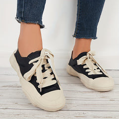 Women's Canvas Lace Up Retro Skate Shoes Lightweight Flat Shoes