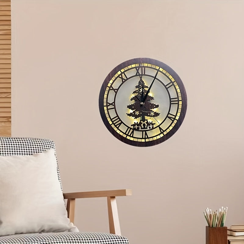 Children's Room Decoration Wall Clock LED Creative Light Retro Wooden Sign