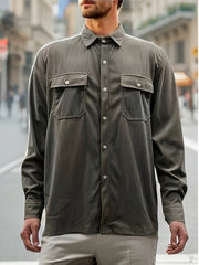 Men's Casual Button Up Long Sleeve Shirt with Flap Pocket