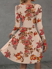 Casual Dress Women's Plus Floral Print Long Sleeve Round Neck