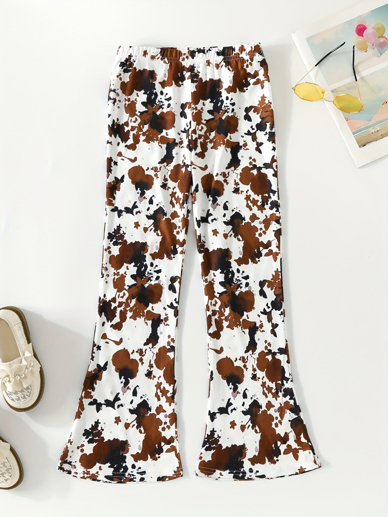 Teen Girls Milk Cow Print Flare Leg Pants