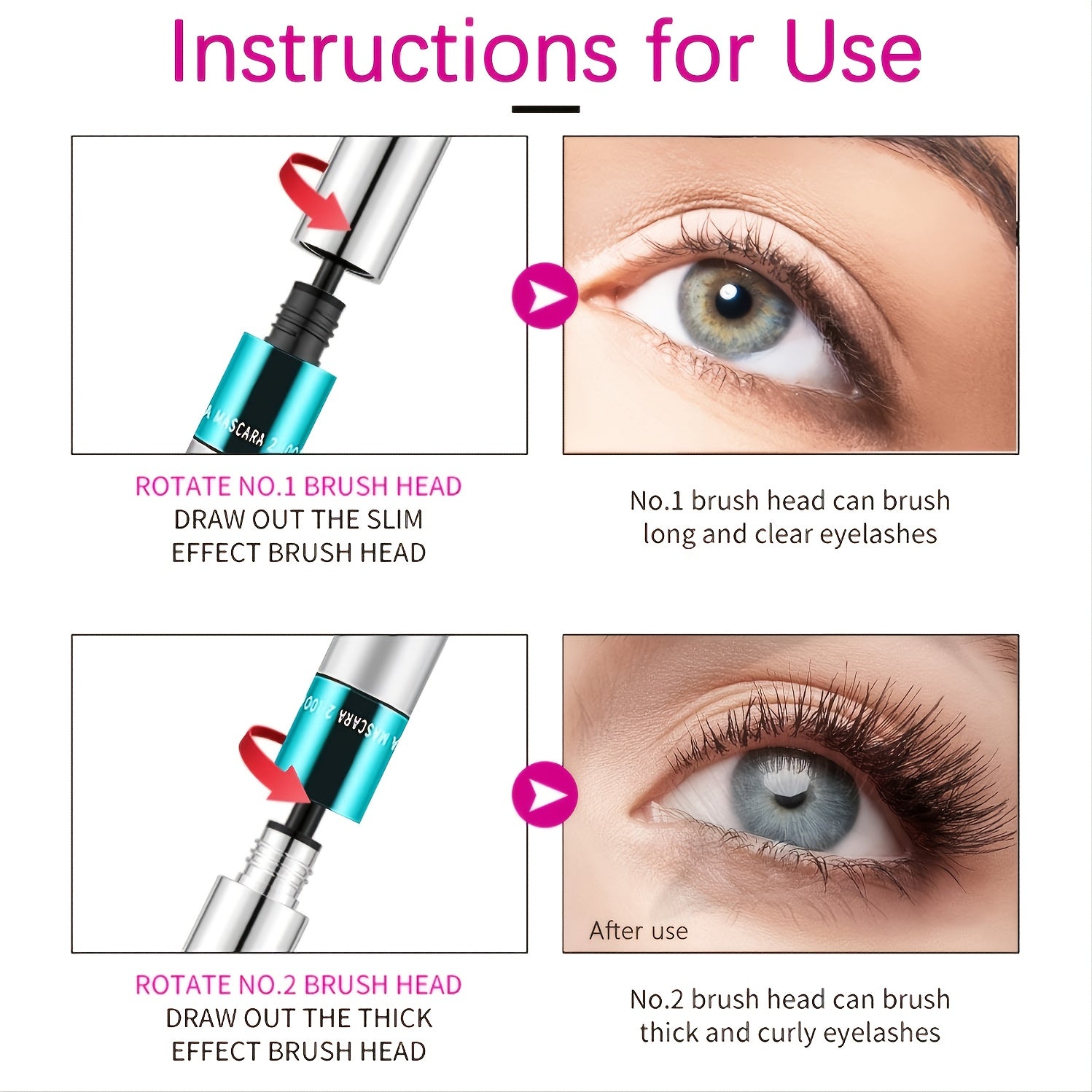4D Silk Fiber Mascara Waterproof Lengthening & Thickening No Clumping