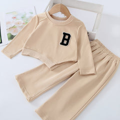 Girls Letter Pullover & Wide Leg Pants Set Kids Clothes