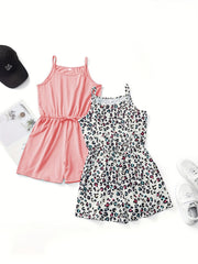 Girls Leopard Print Cami Rompers Set