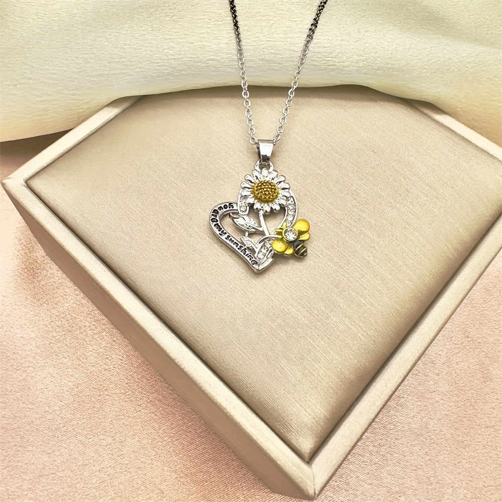 Sunflower Heart Pendant Necklace for Girls