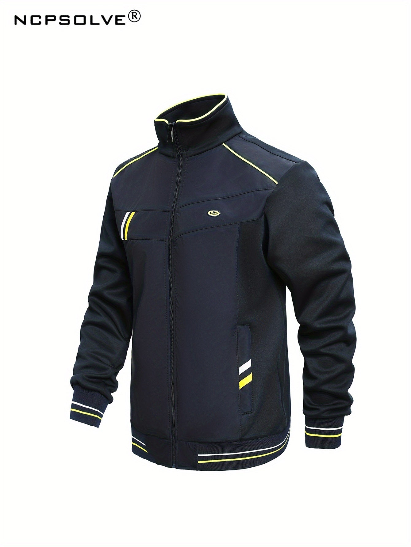 Men's Sports Suit with Striped Stand Collar Jacket & Active Pants