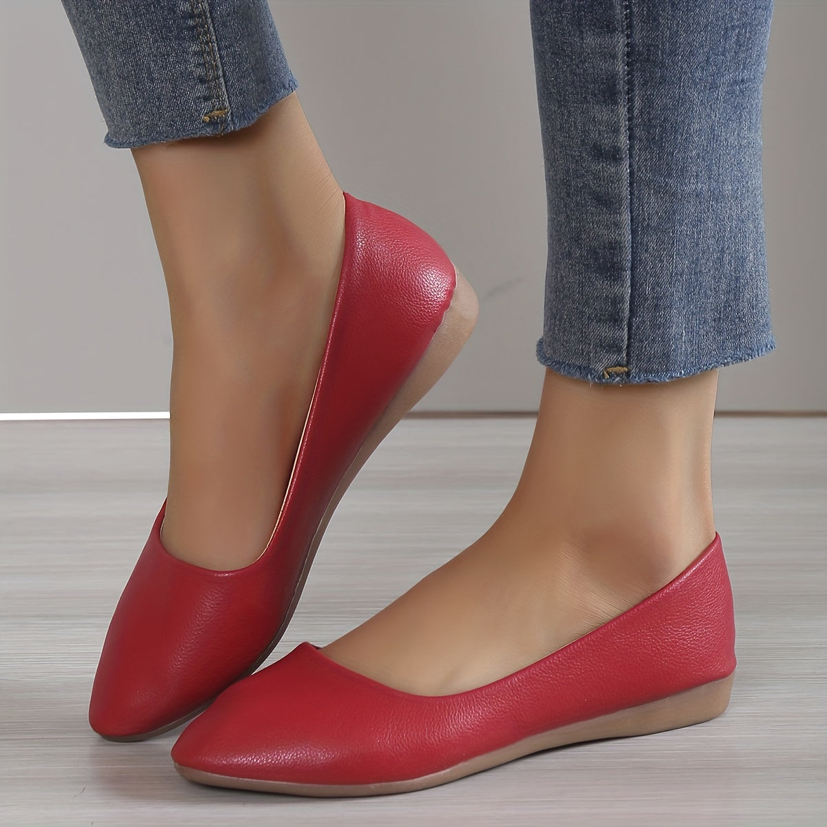 Women's Pointed Toe Ballet Flats Soft Sole Slip On Faux Leather Shoes
