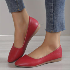 Women's Pointed Toe Ballet Flats Soft Sole Slip On Faux Leather Shoes