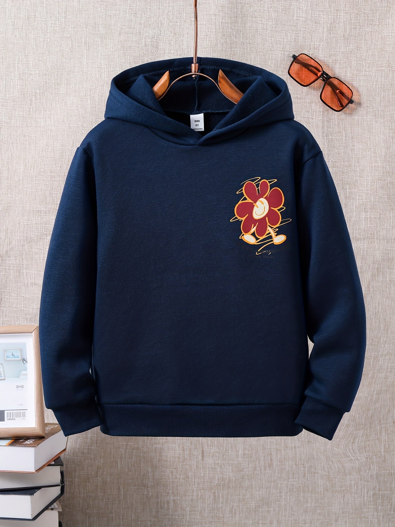 Boys Flower Print Hooded Sweatshirt for Spring Fall
