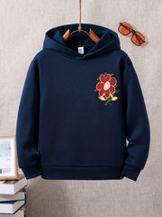 Boys Flower Print Hooded Sweatshirt for Spring Fall
