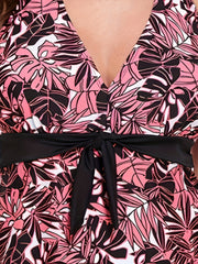 Modest Tankini Set Women's Plus Tropical Print Tie Front V Neck