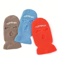 Warm Knitted Cycling Hat Three Hole Design