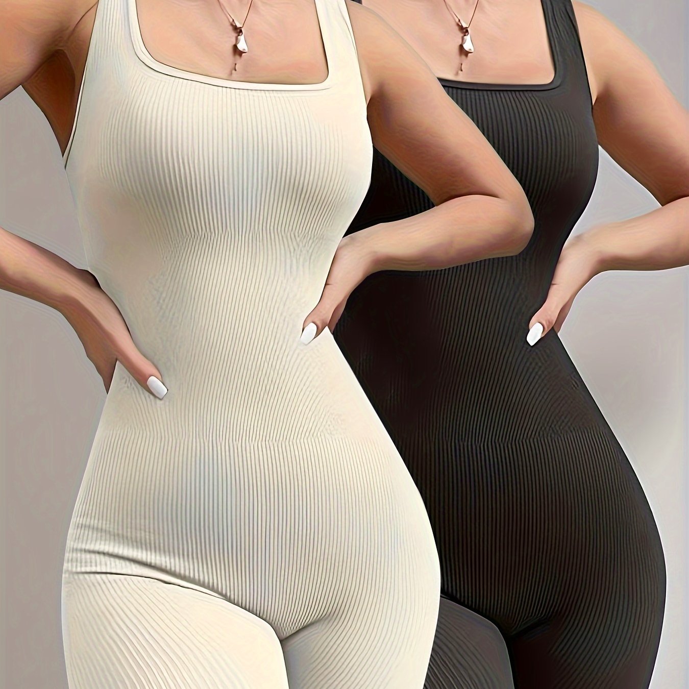 Solid Ribbed Jumpsuit Sleeveless Sports Bodysuit Activewear