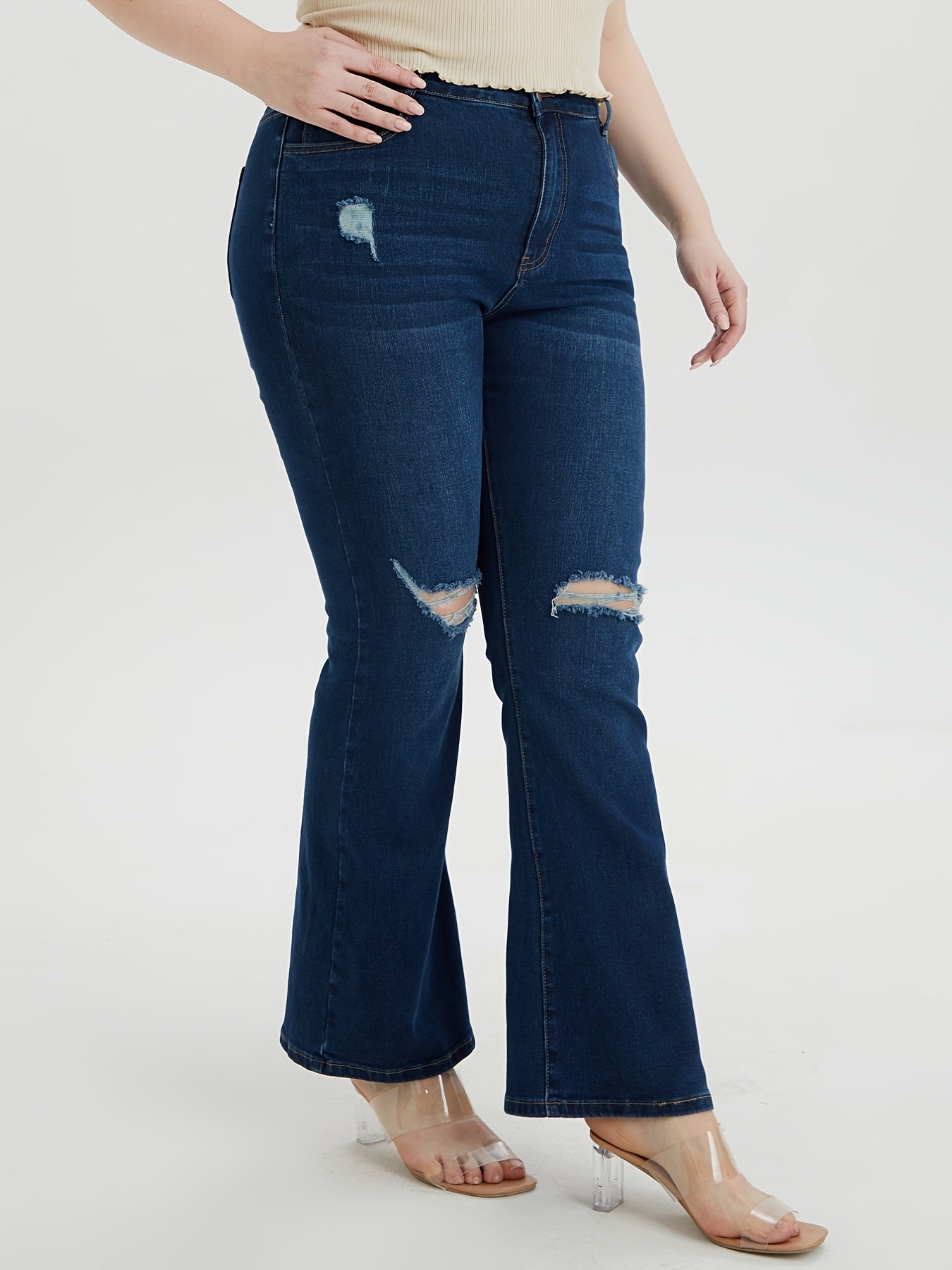 Women's Washed Ripped Flared Leg Jeans