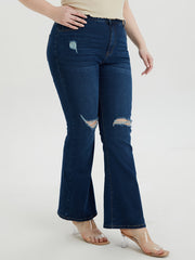 Women's Washed Ripped Flared Leg Jeans