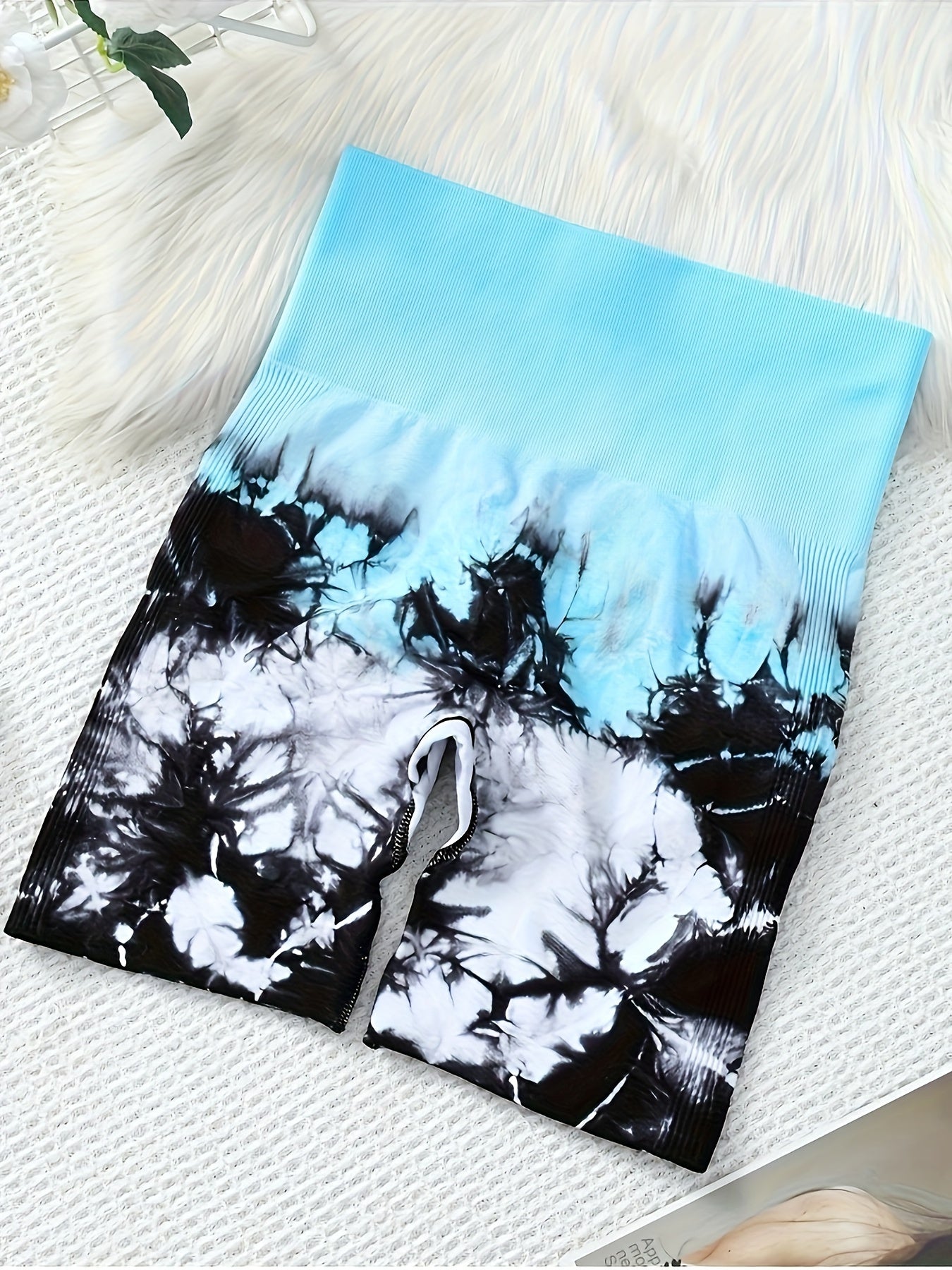 2Pcs Tie Dye Yoga Shorts High Waist Butt Lifting Slimming Fitness Shorts