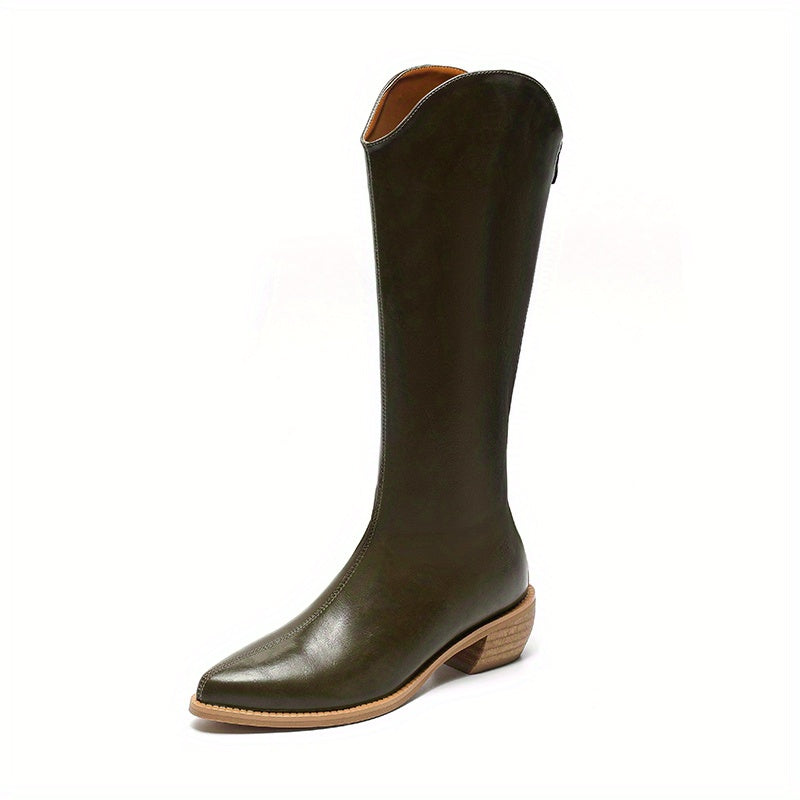 Women's Pointed Toe V Cut Mid-Calf Boots