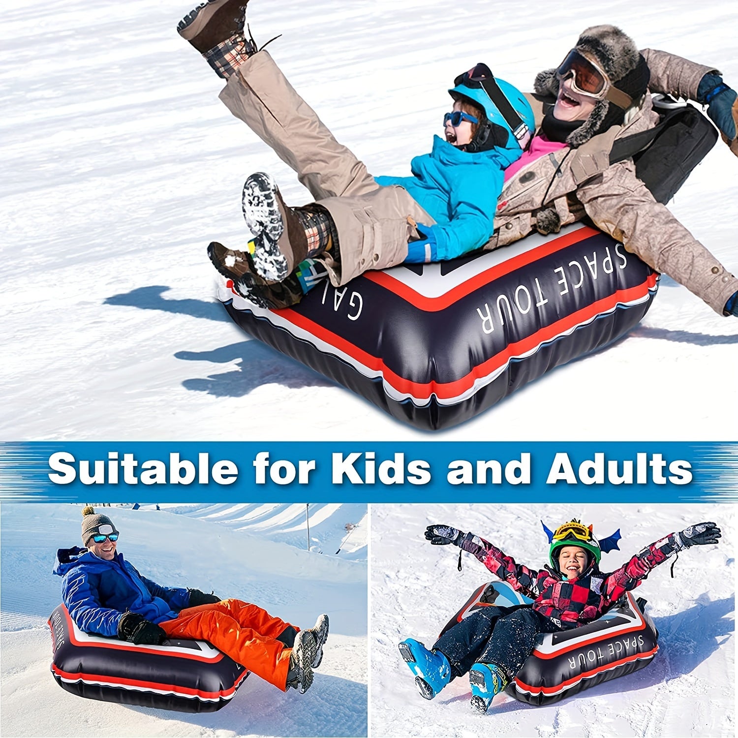 47-inch 119 Snow Tube Inflatable Sled Heavy Duty Snow Pad with Handle
