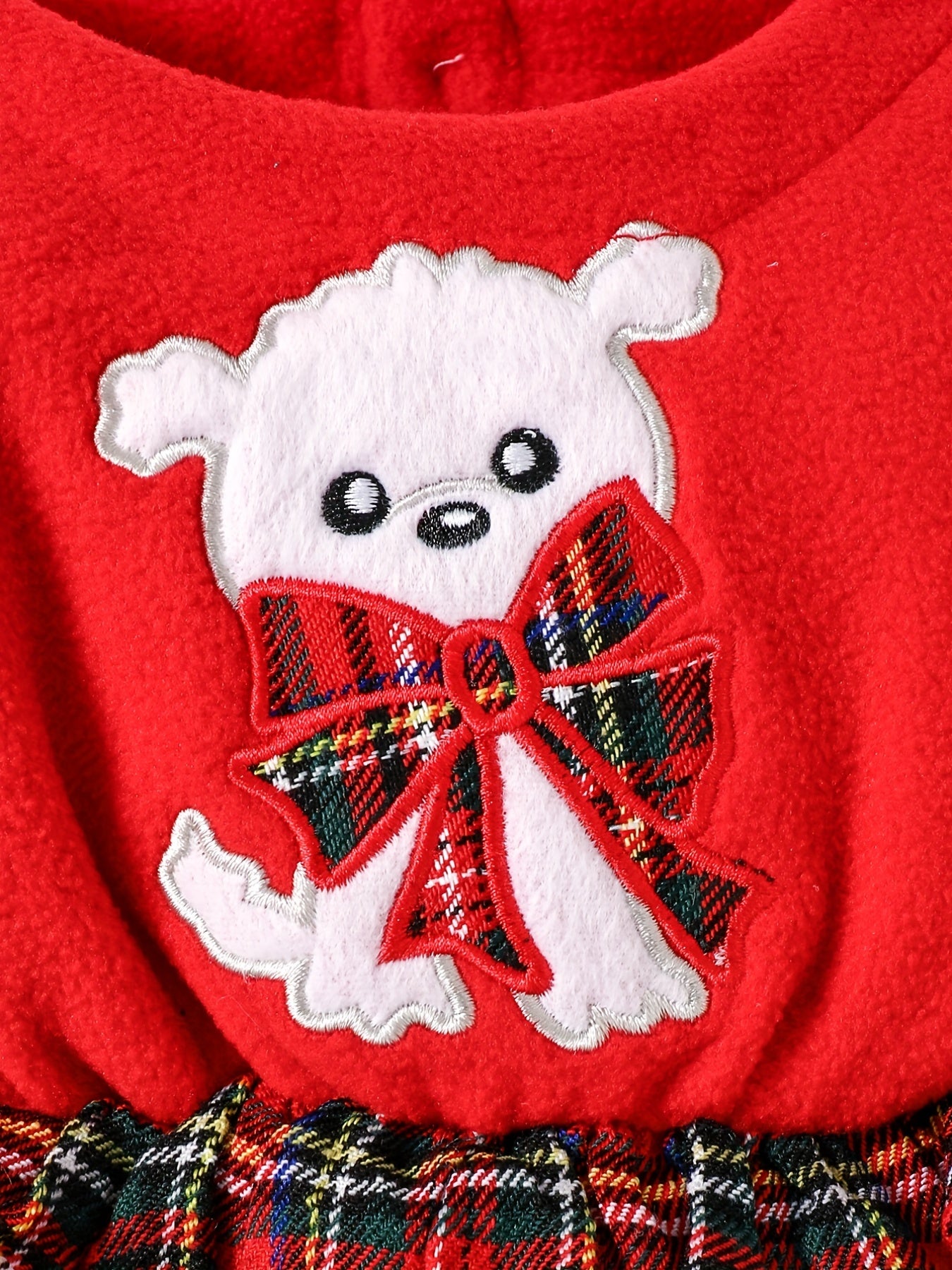Puppy Embroidered Plaid Long Sleeve Dress Toddler Baby Girls Casual Dress
