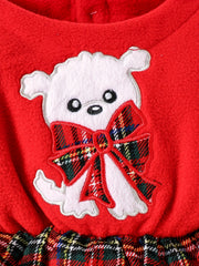 Puppy Embroidered Plaid Long Sleeve Dress Toddler Baby Girls Casual Dress