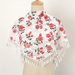 Boho Lace Triangle Shawl Flower Print Hollow Wrap