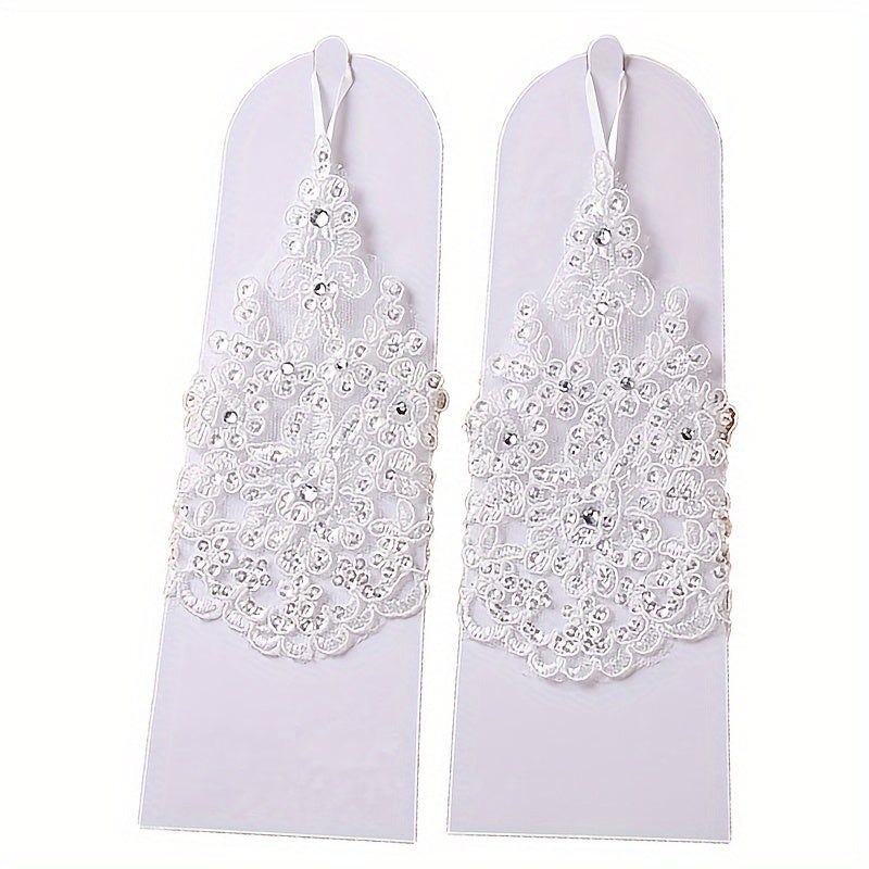 Bridal Wedding Gloves Sunscreen Lace Gloves Inlaid Rhinestone