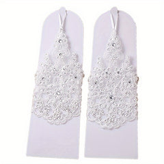 Bridal Wedding Gloves Sunscreen Lace Gloves Inlaid Rhinestone