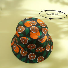 Orange Print Bucket Hat Cartoon Fruit Sunscreen Basin Hat