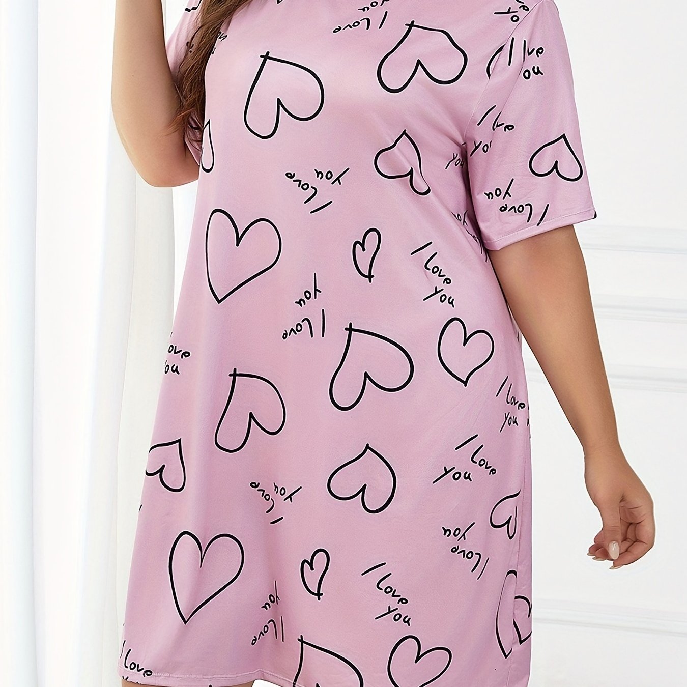Lounge Dress Women's Plus Heart & Slogan Print Tee Nightdress