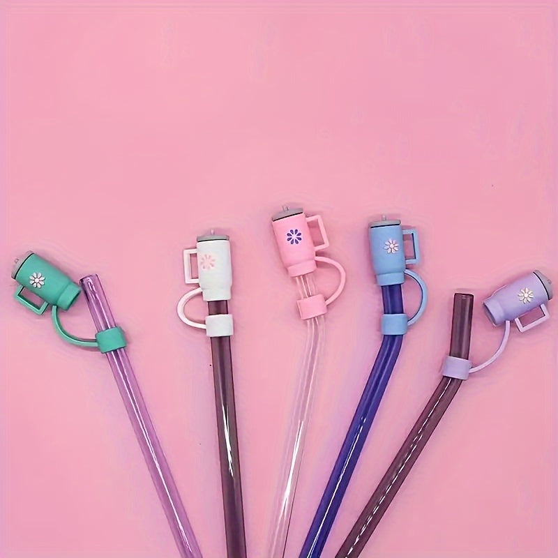 5pcs Cartoon Straw Covers Reusable Dustproof Straw Plugs Cup Decoration