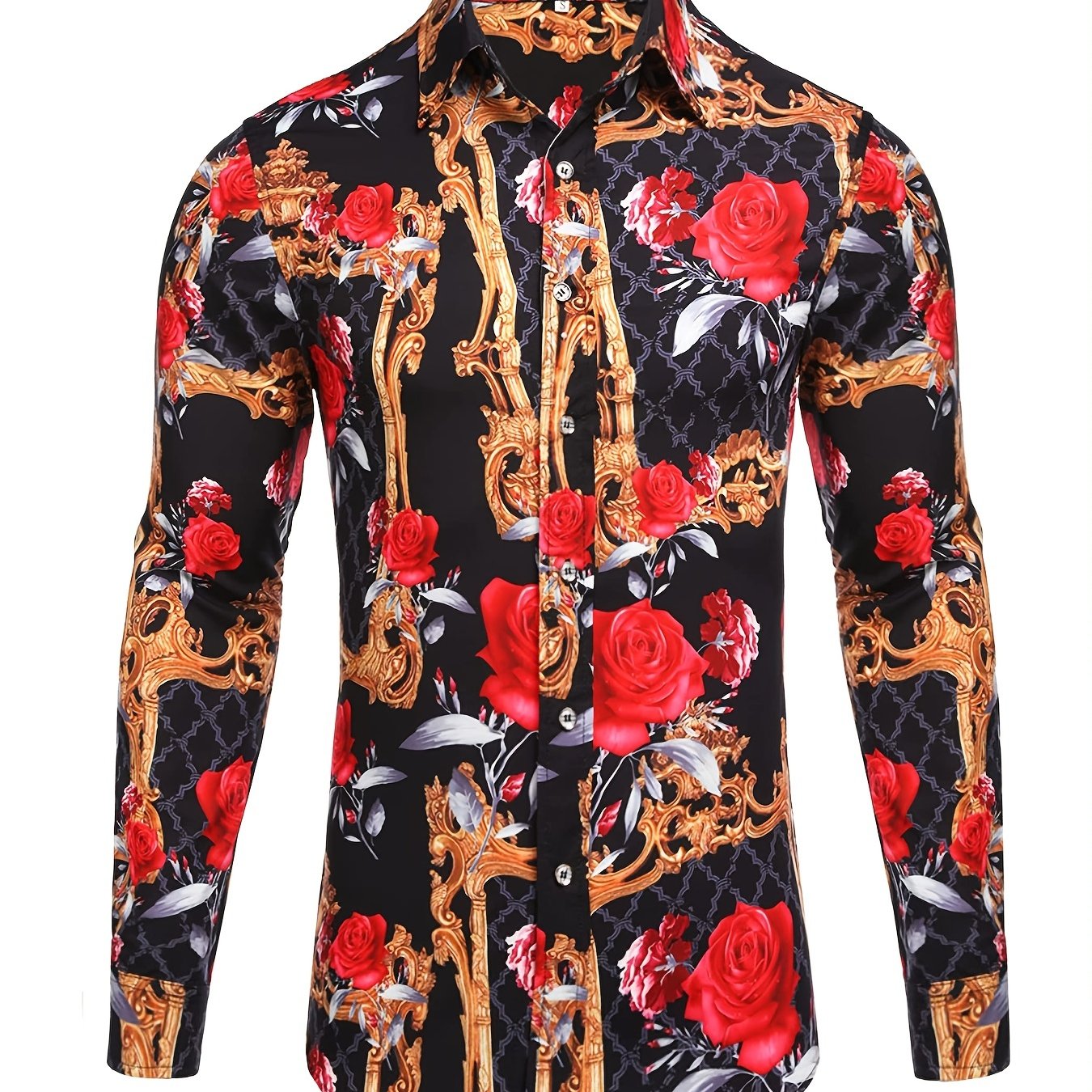 Men's Long Sleeve Print Dress Shirt Casual Button Down Shirt