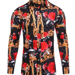 Men's Long Sleeve Print Dress Shirt Casual Button Down Shirt