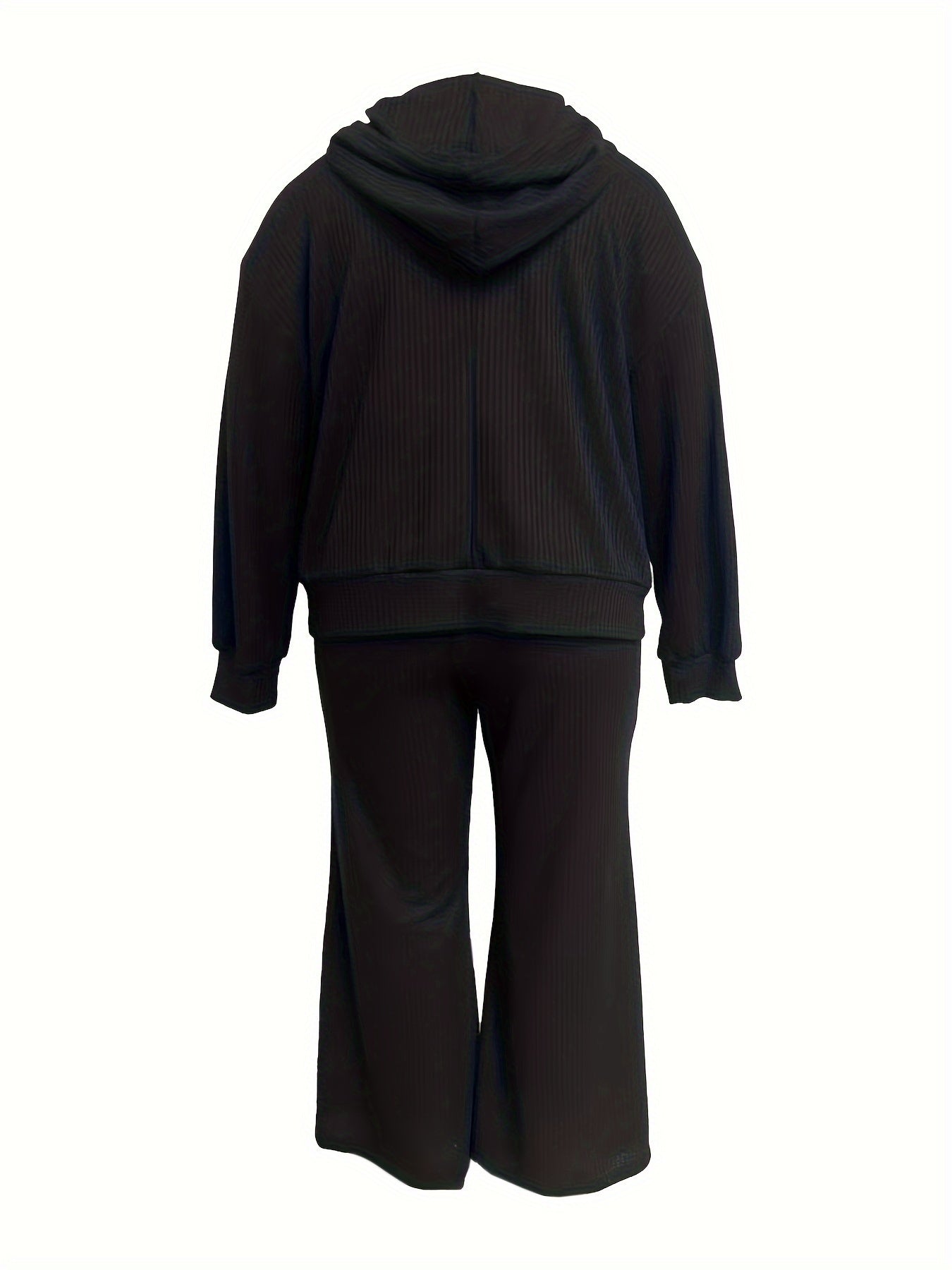 Solid Waffle Hoodie & Flared Leg Pants Set
