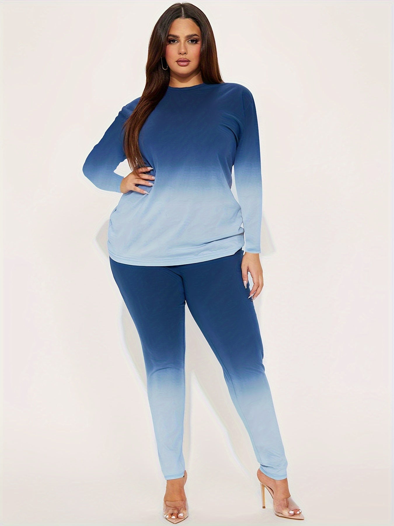 Women's Plus Ombre Print Long Sleeve Tee & Pants Set