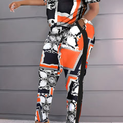 Colorblock Baroque Print Top & Pants Set