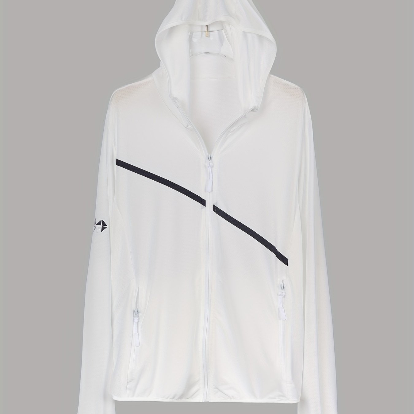 Striped Print Hooded Jacket Zipper Long Sleeve Outerwear