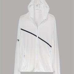 Striped Print Hooded Jacket Zipper Long Sleeve Outerwear